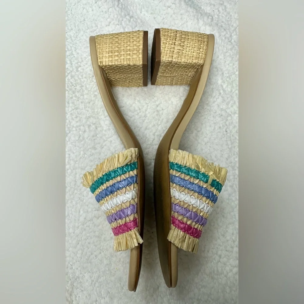 J.Crew Rainbow Raffia Woven Mule Block Heels Size 10